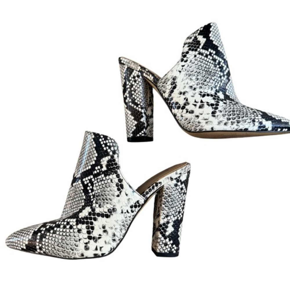 Aldo Black and White Snakeskin Mules